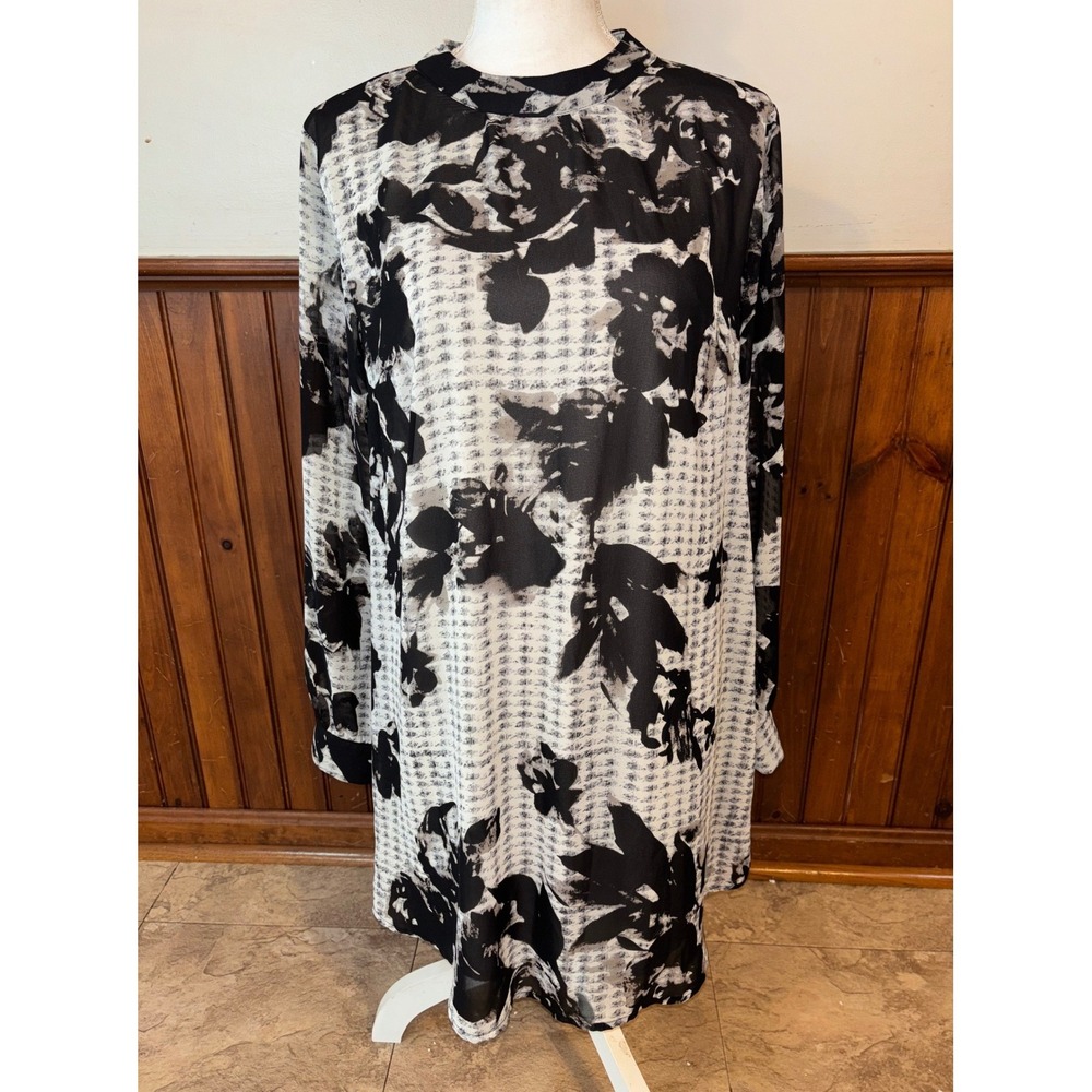 ASTR The Label Womens Black Floral‎ Print Mock Neck Open Back Shift Dress Size M